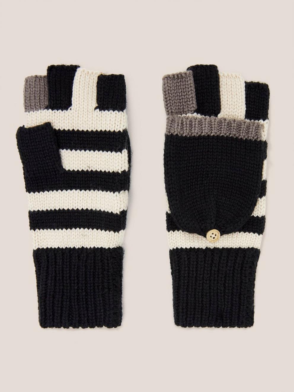 Knitted Flip Mitt in BLK MLT - FLAT FRONT